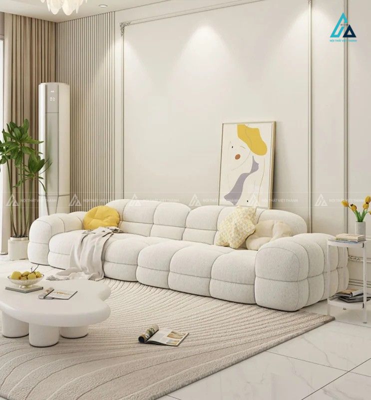 Sofa băng vải nỉ thiết kế khối phồng hiện đại cho phòng khách 2