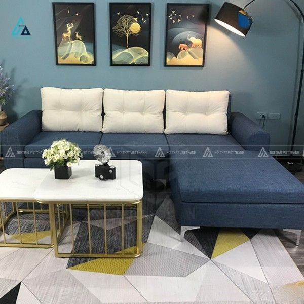 Sofa nỉ chữ l chân kim loại thanh thoát cho phòng khách