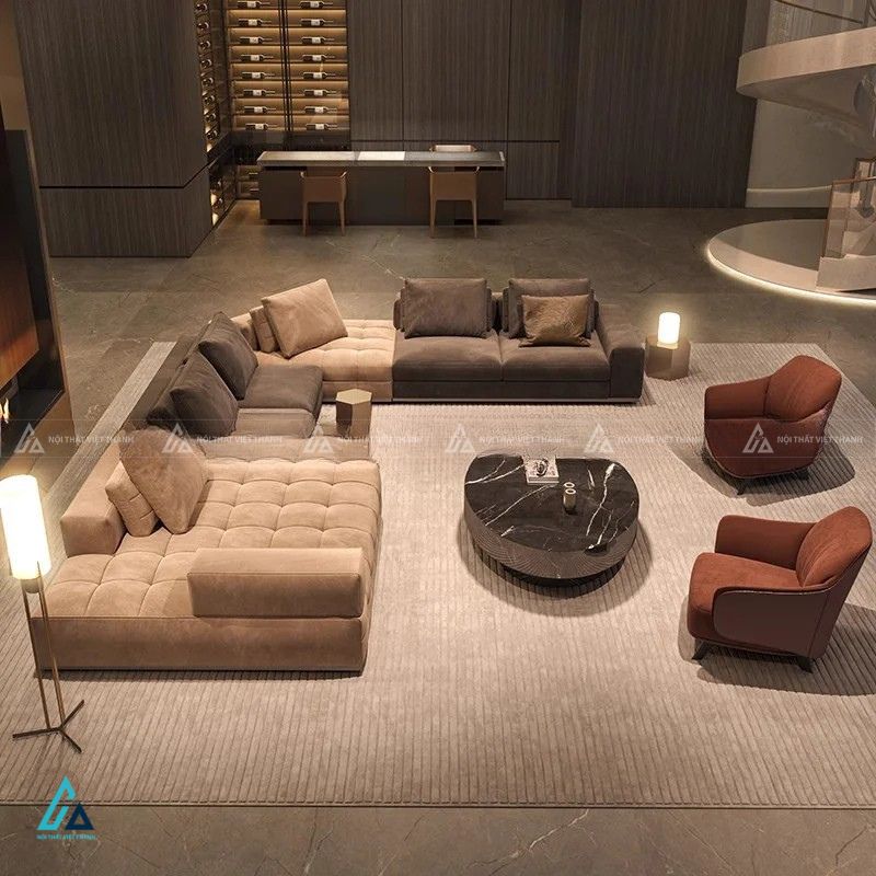 Sofa vải nỉ dạng khối rút trám hiện đại cho phòng khách rộng 1