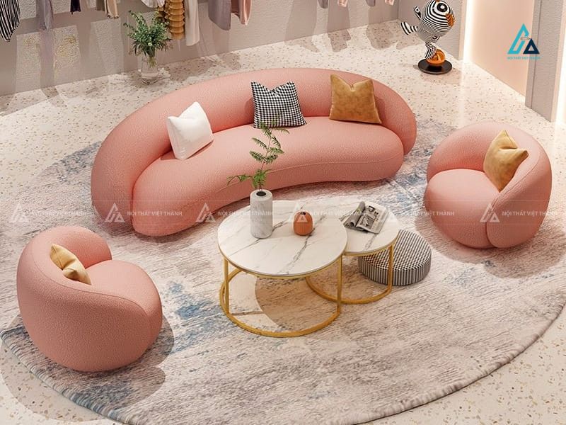 Bộ sofa vải nỉ thiết kế bo cong hình hạt đậu hiện đại 1