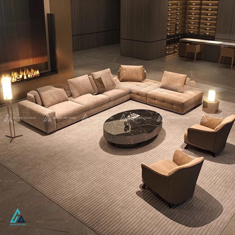 Sofa vải nỉ dạng khối rút trám hiện đại cho phòng khách rộng 2