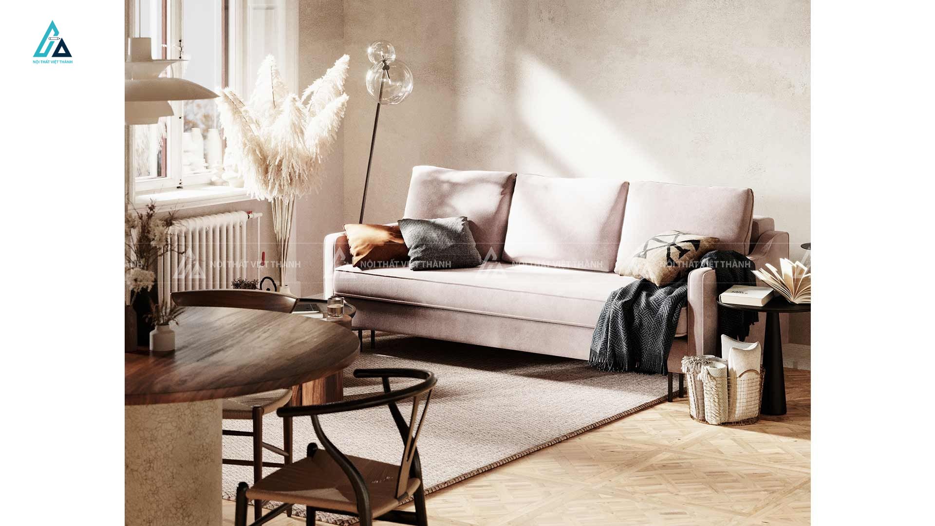 Ghế sofa băng vải nỉ ba chỗ ngồi thiết kế tối giản hiện đại
