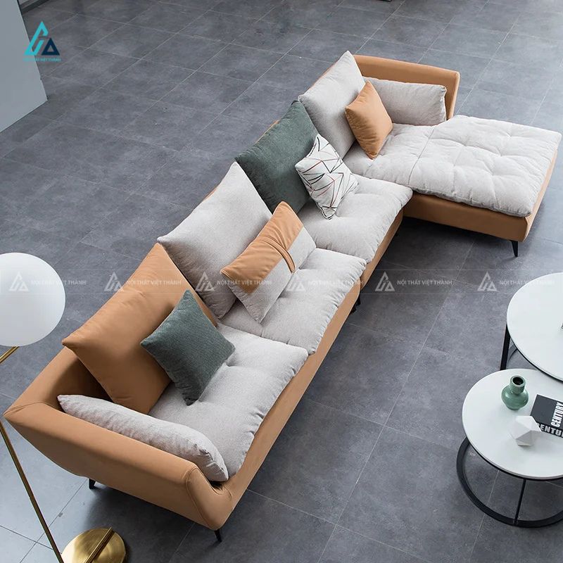 Sofa vải nỉ chữ l chân kim loại thanh thoát hiện đại 2