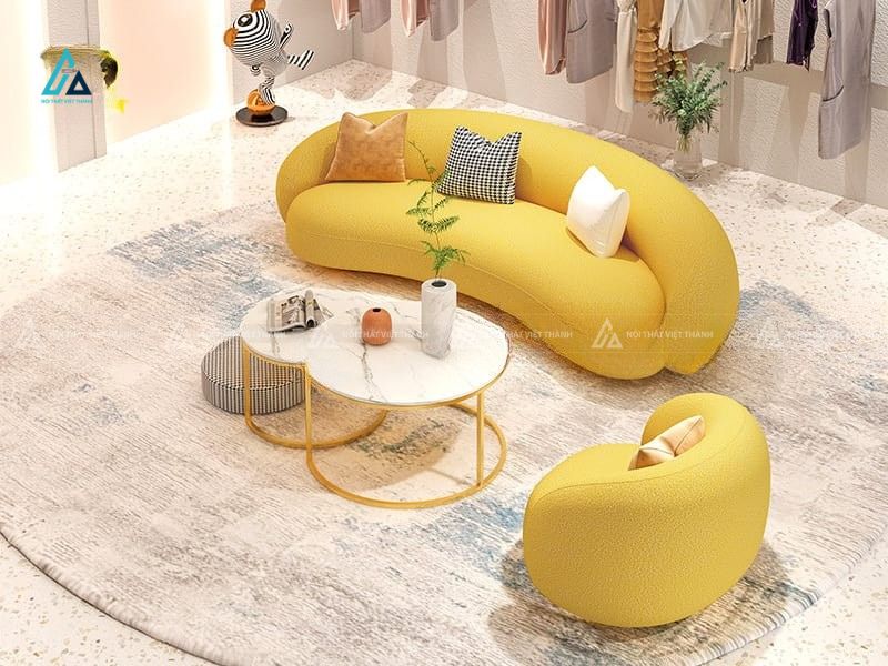 Bộ sofa vải nỉ thiết kế bo cong hình hạt đậu hiện đại 2
