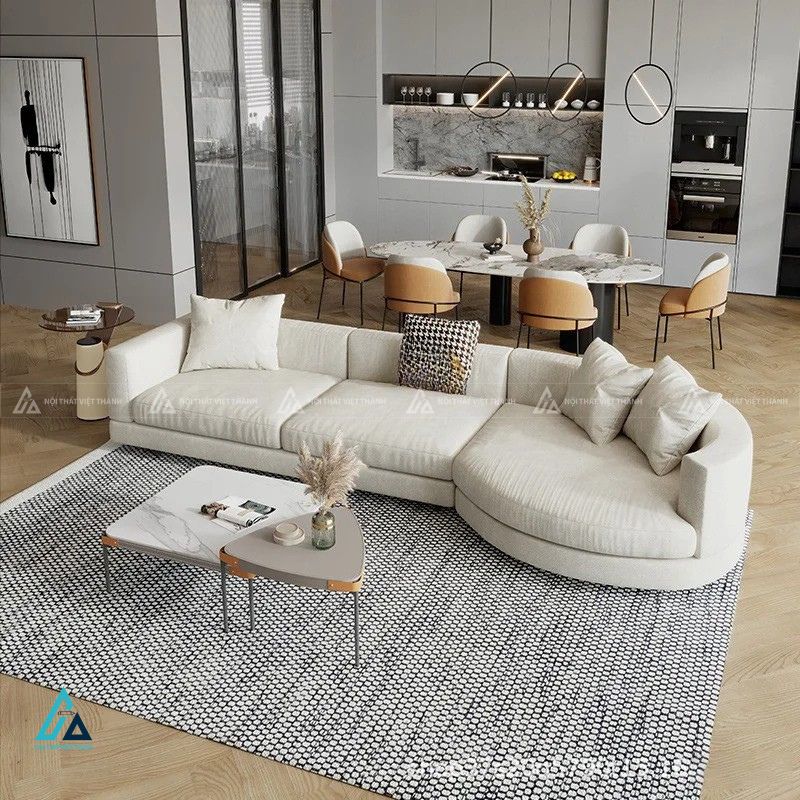 Sofa vải nỉ chữ l bo cong hiện đại cho phòng khách sang trọng 2
