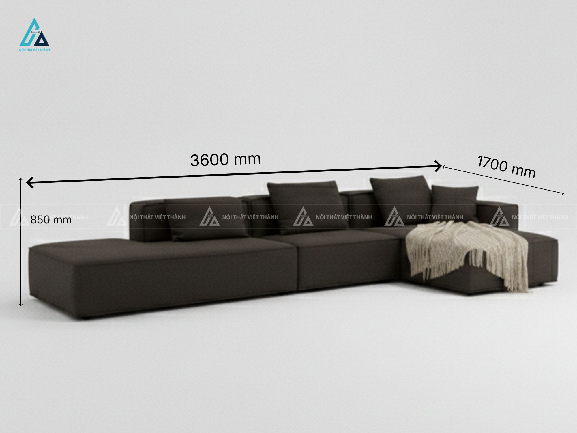 Bộ sofa vải nỉ thiết kế phao hiện đại màu xám trung tính 2