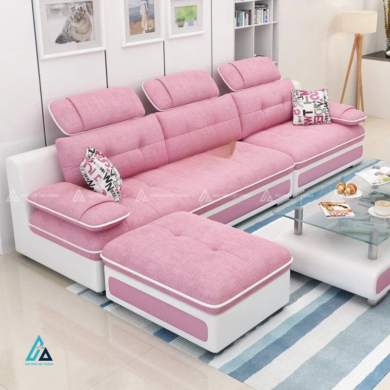 Sofa vải nỉ chữ l hiện đại tích hợp tựa đầu linh hoạt 2