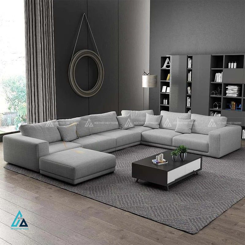 Sofa vải nỉ chữ u kích thước lớn tối ưu không gian sum họp