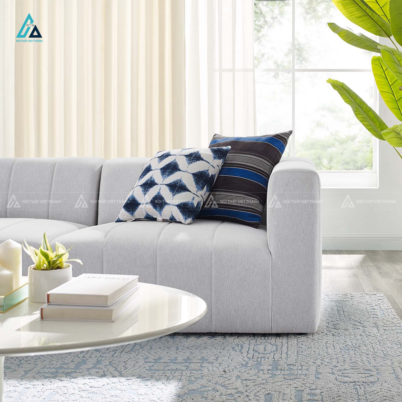 Bộ ghế sofa vải nỉ hiện đại thiết kế đường kẻ sọc tinh tế 2