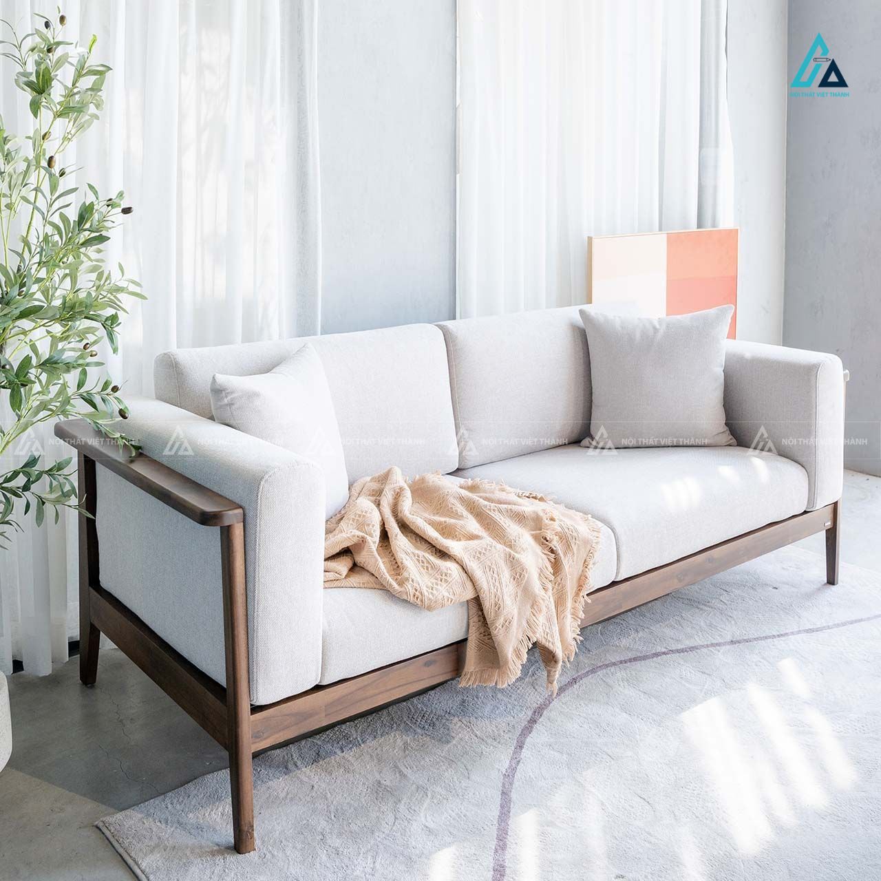 Sofa văng nỉ chân gỗ thiết kế tối giản kiểu dáng bắc âu 2