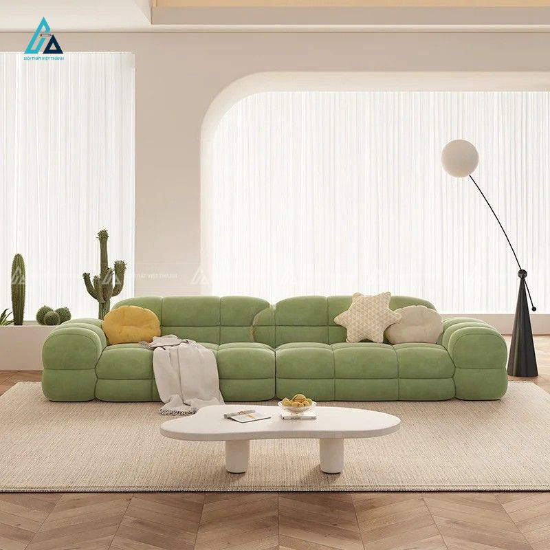 Sofa băng vải nỉ thiết kế khối phồng hiện đại cho phòng khách