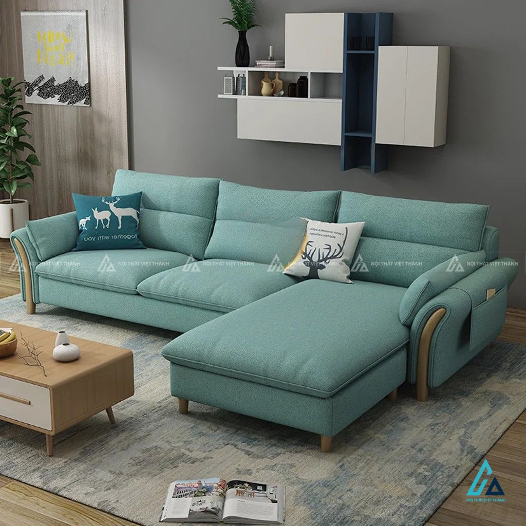 Sofa vải nỉ chữ l chân gỗ tối ưu diện tích phòng khách nhỏ 3