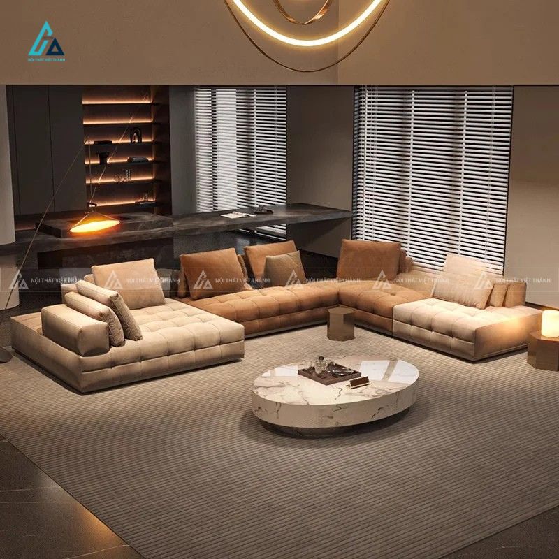 Sofa vải nỉ dạng khối rút trám hiện đại cho phòng khách rộng 3