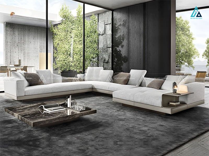 Bộ sofa vải nỉ chữ l hiện đại tích hợp kệ gỗ tiện dụng 3
