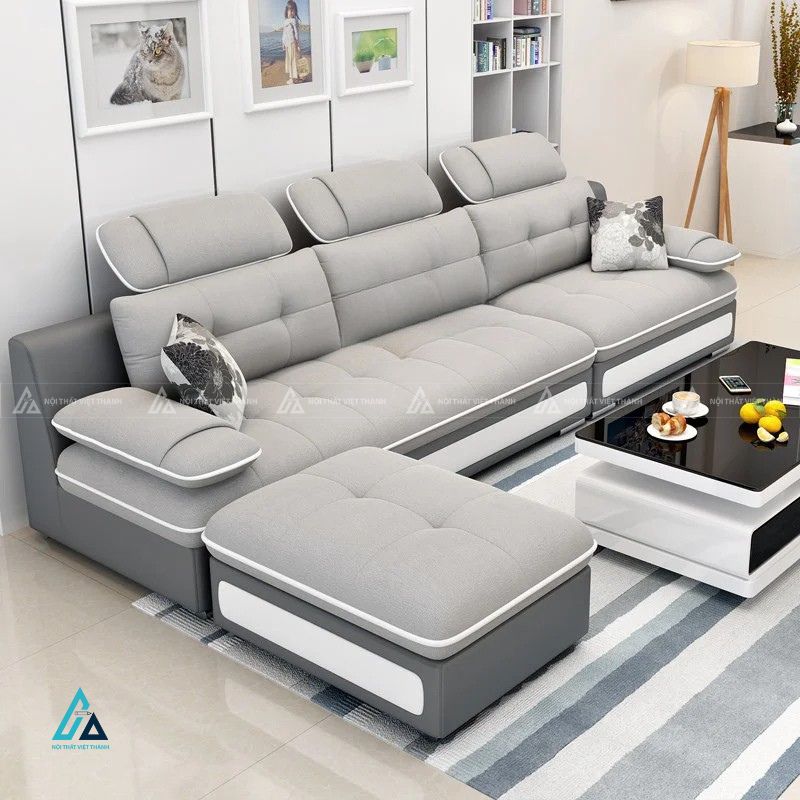 Sofa vải nỉ chữ l hiện đại tích hợp tựa đầu linh hoạt 3