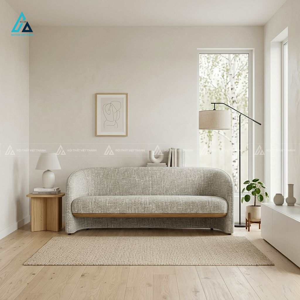 Sofa văng nỉ bo cong tinh tế chân gỗ hiện đại sang trọng