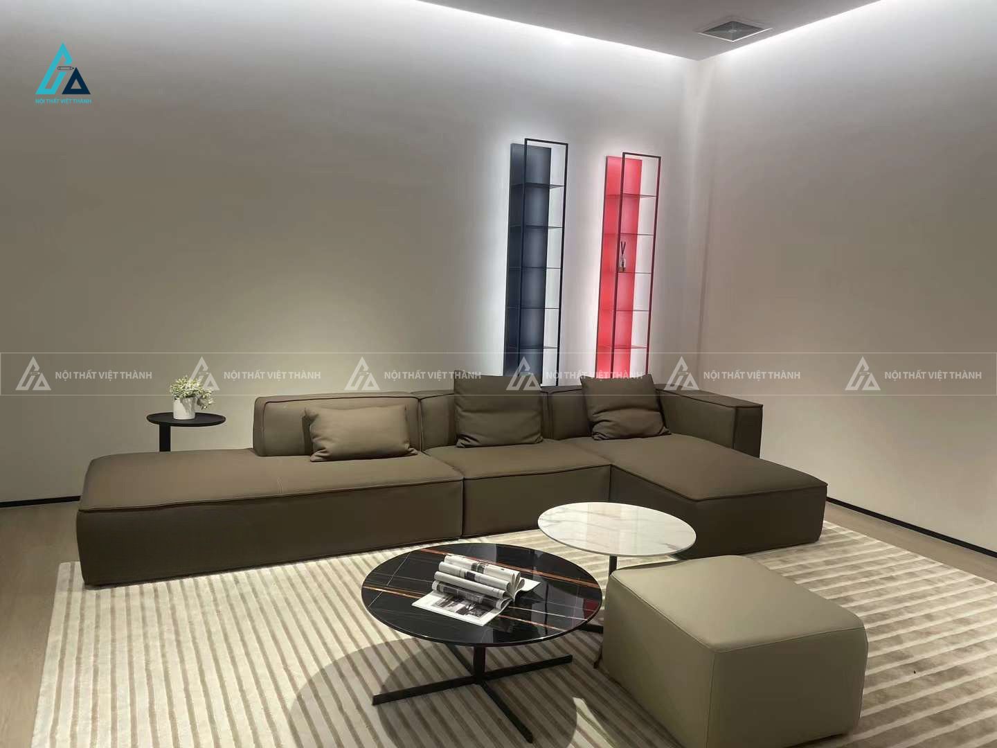 Bộ sofa vải nỉ thiết kế phao hiện đại màu xám trung tính 3