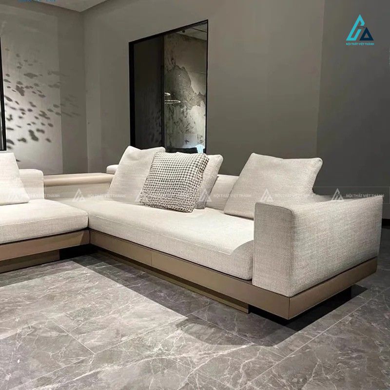 Sofa vải nỉ chữ u hiện đại tích hợp bàn kệ gỗ sang trọng 3