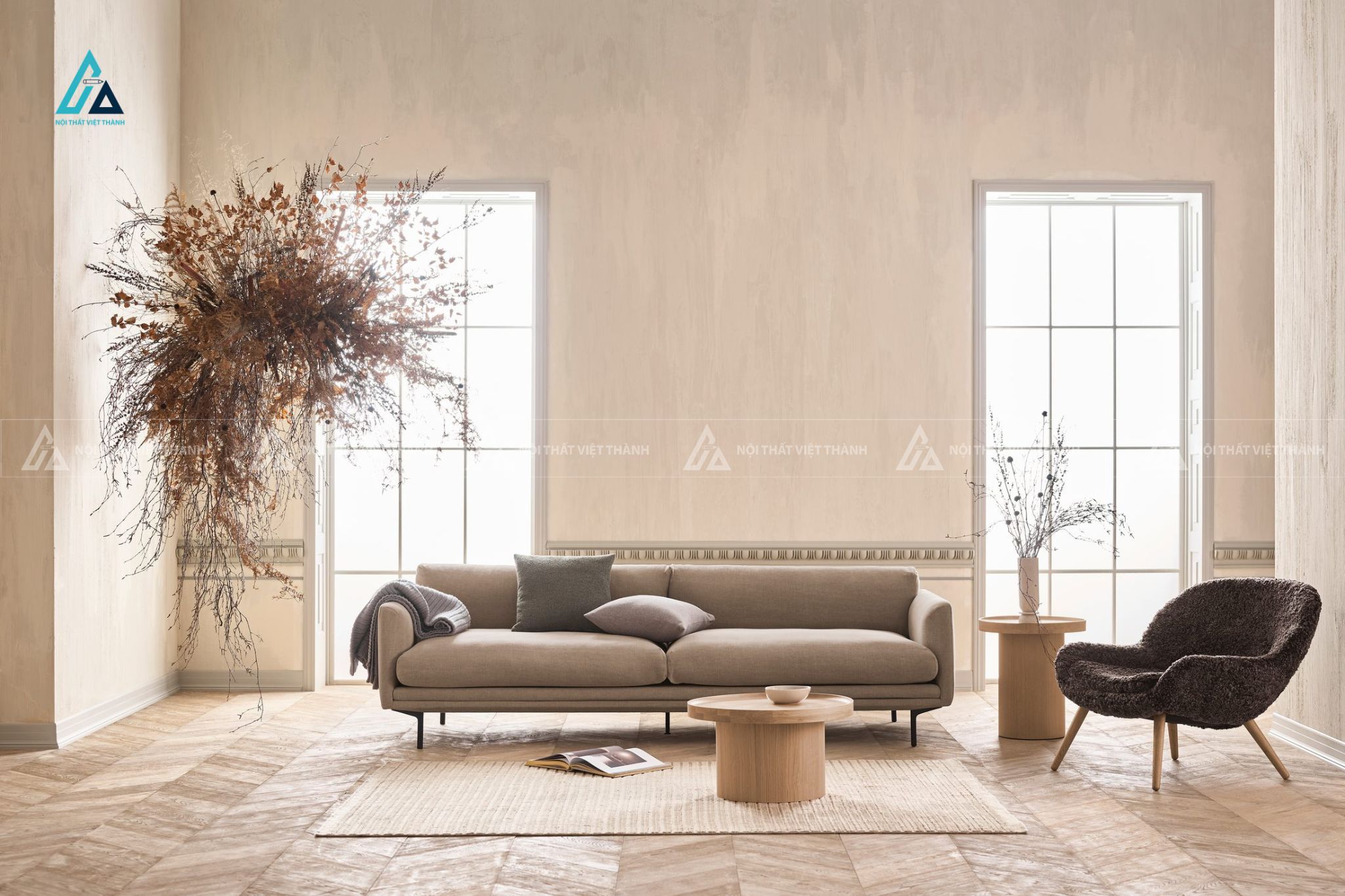Bộ ghế sofa vải nỉ kiểu dáng hiện đại chân gỗ sang trọng 5