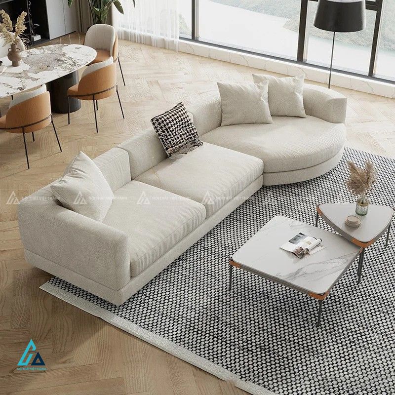 Sofa vải nỉ chữ l bo cong hiện đại cho phòng khách sang trọng 3