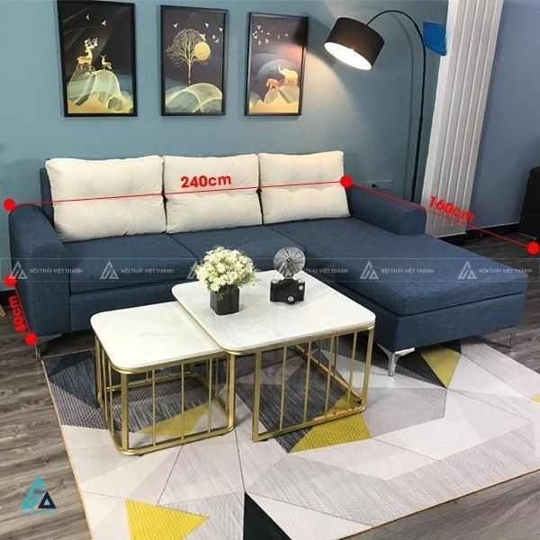 Sofa nỉ chữ l chân kim loại thanh thoát cho phòng khách 3