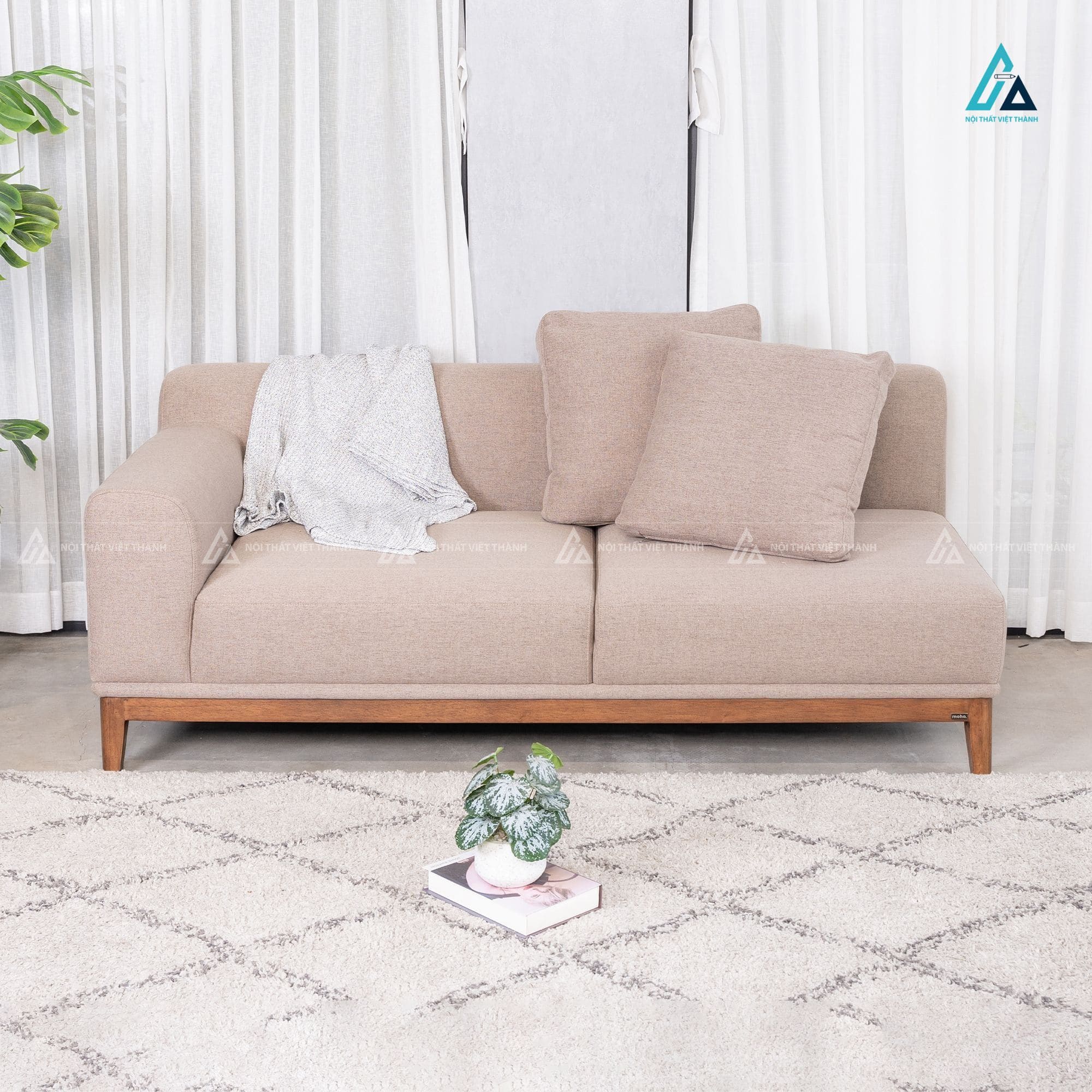 Sofa băng vải nỉ chân gỗ tối giản nâng tầm không gian sống 3