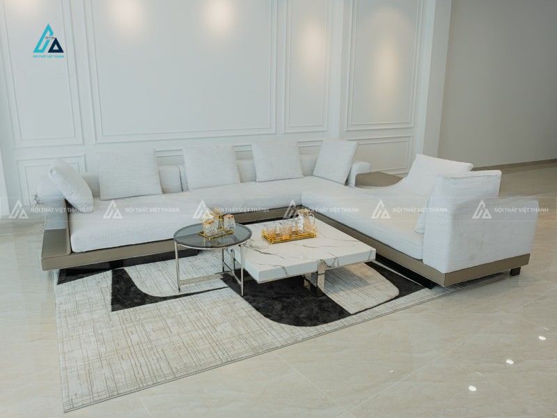 Bộ sofa vải nỉ chữ l hiện đại tích hợp kệ gỗ tiện dụng 4