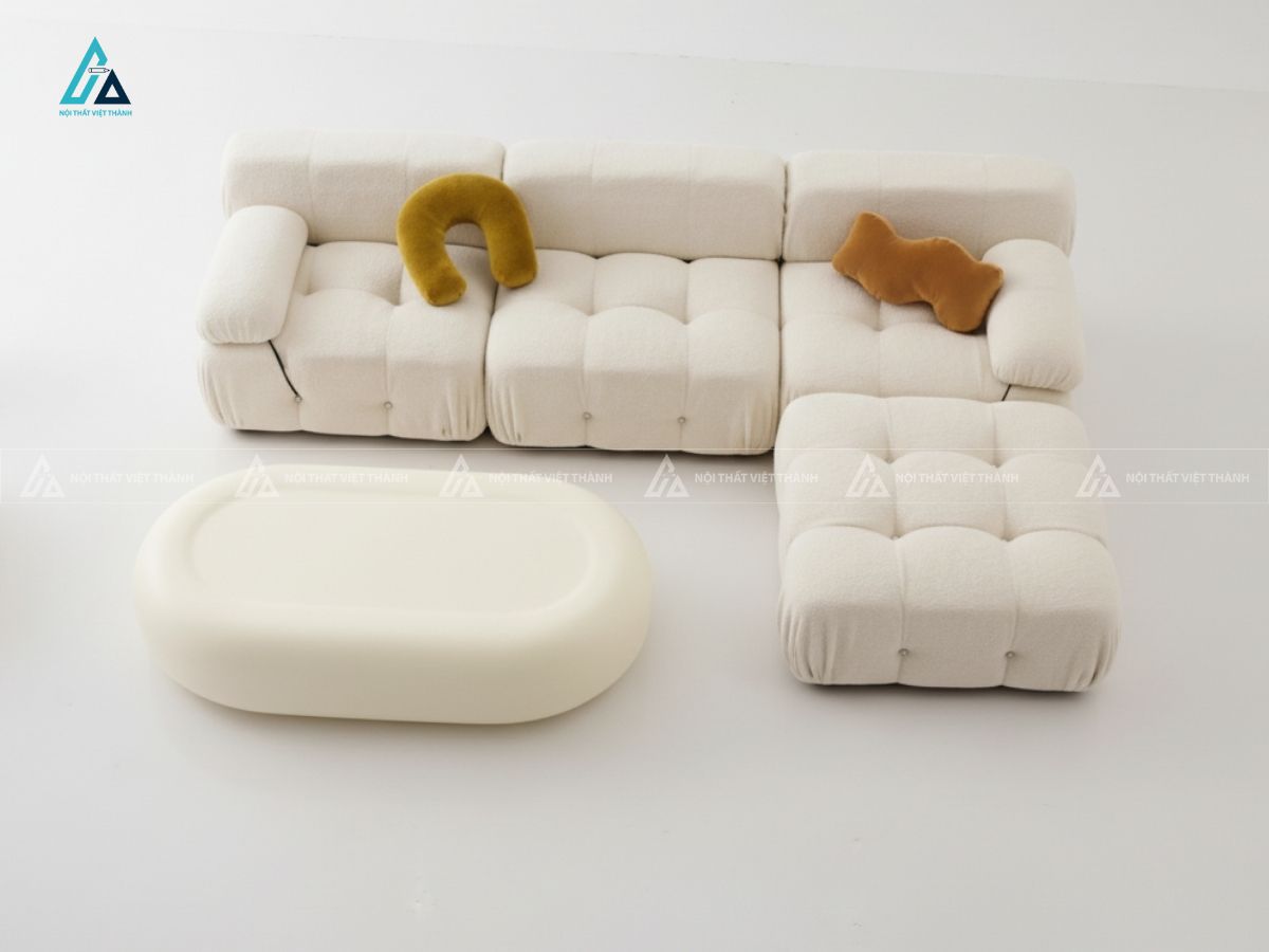 Sofa vải nỉ chữ l rút khuy vuông hiện đại tối ưu diện tích 4