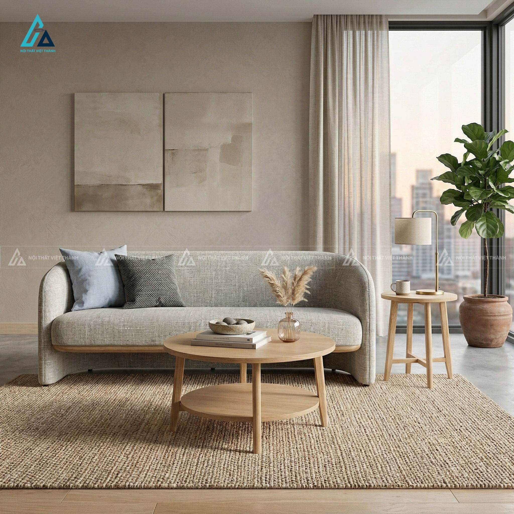 Sofa văng nỉ bo cong tinh tế chân gỗ hiện đại sang trọng 4
