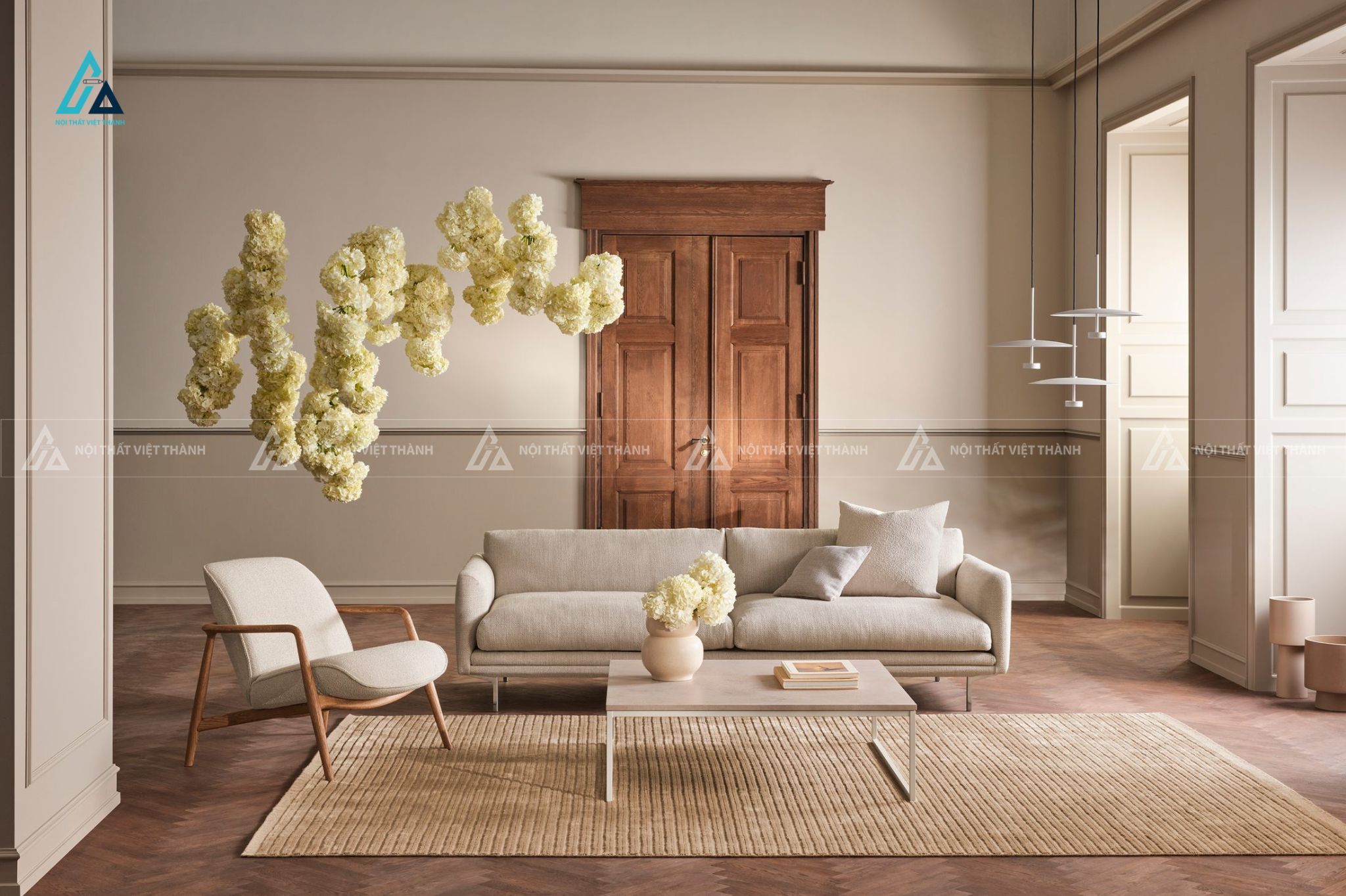 Bộ ghế sofa vải nỉ kiểu dáng hiện đại chân gỗ sang trọng 4