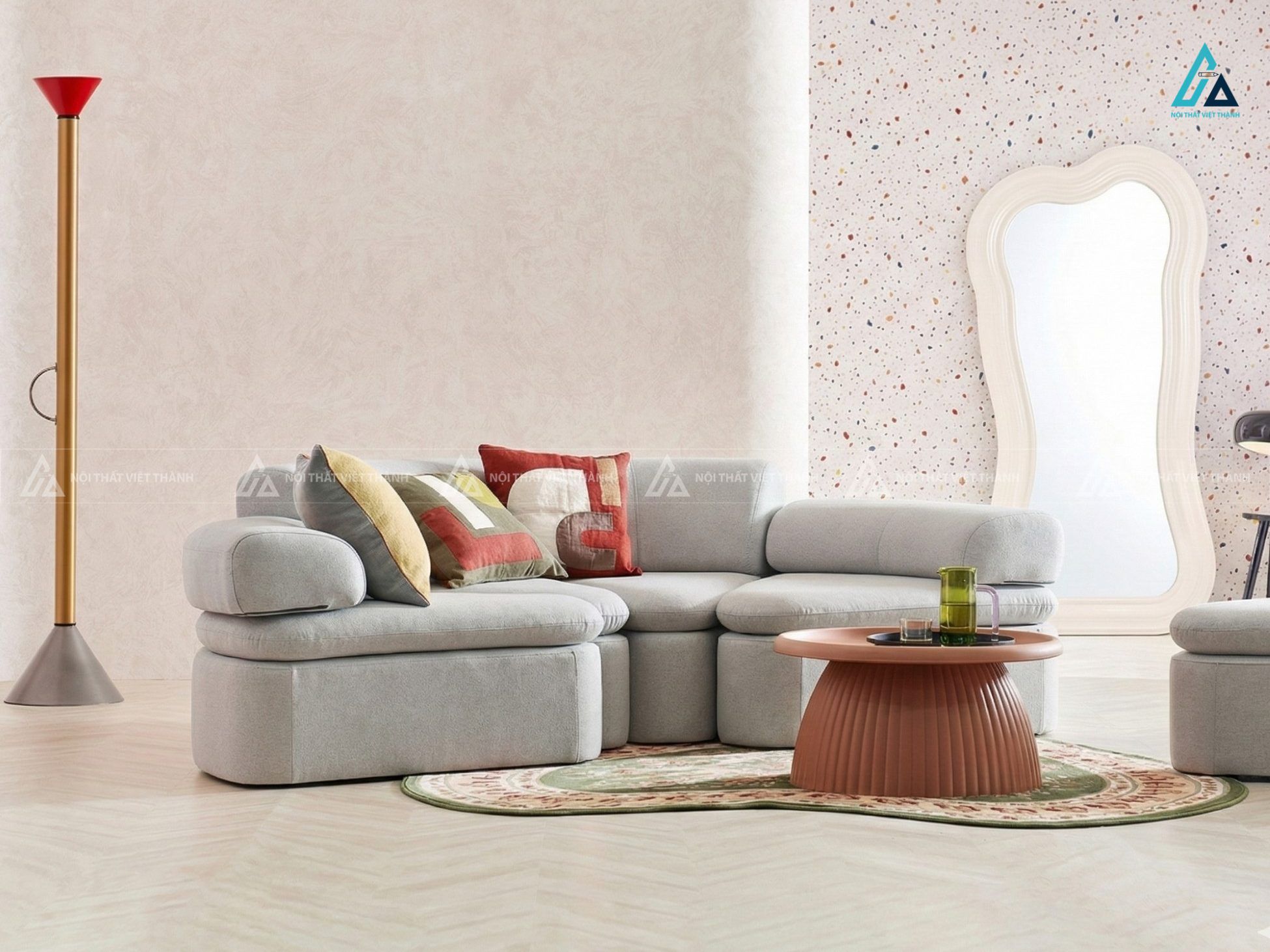 Bộ ghế sofa vải nỉ thiết kế kiểu dáng bo tròn hiện đại 5