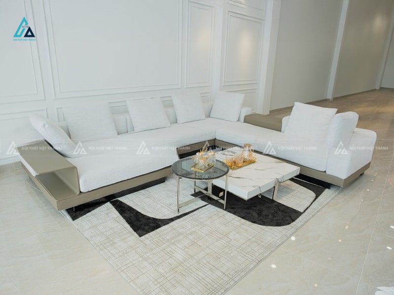 Bộ sofa vải nỉ chữ l hiện đại tích hợp kệ gỗ tiện dụng 5