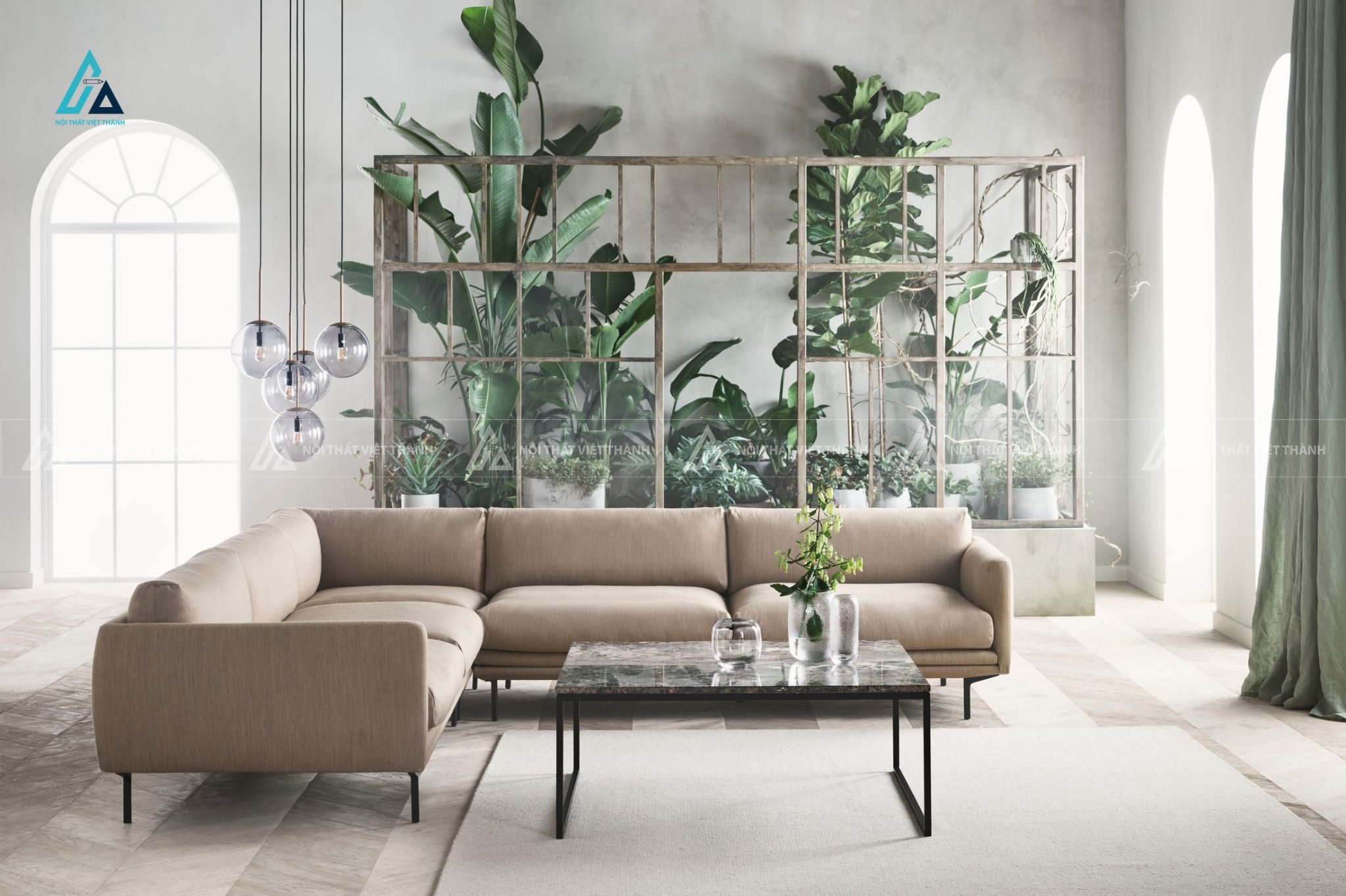Bộ ghế sofa vải nỉ kiểu dáng hiện đại chân gỗ sang trọng