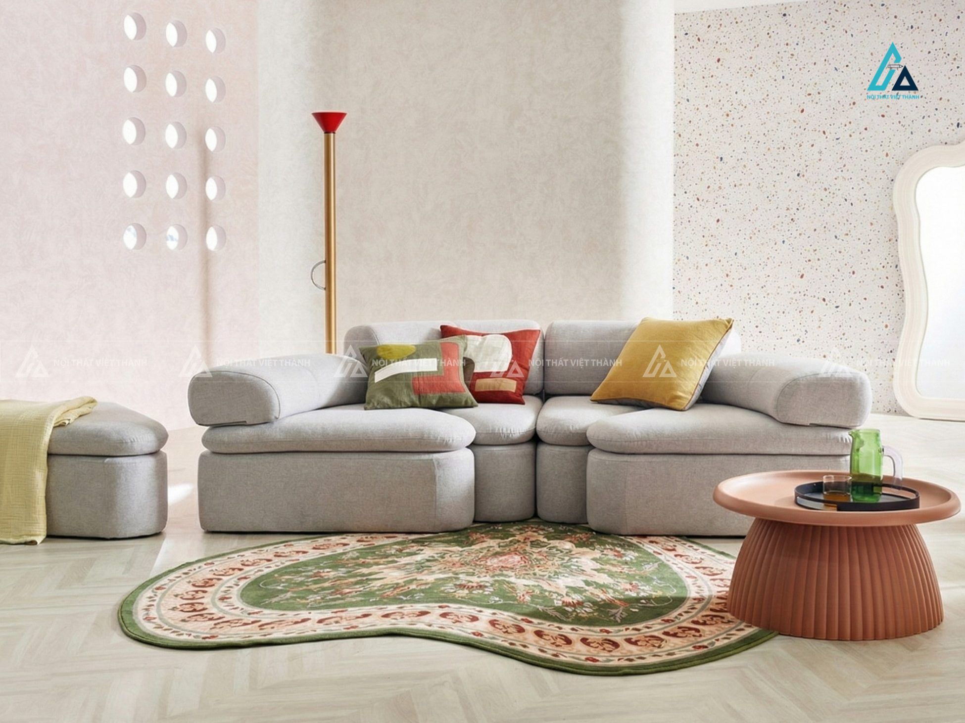 Bộ ghế sofa vải nỉ thiết kế kiểu dáng bo tròn hiện đại