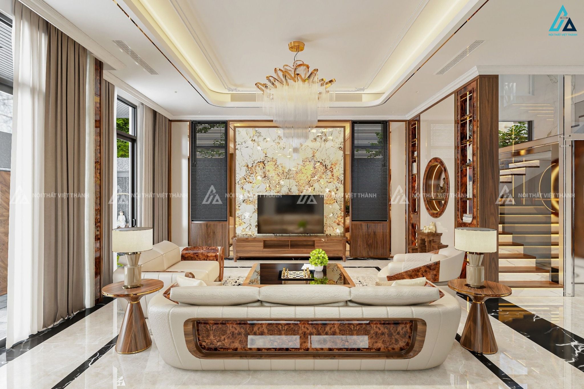 Thi công nội thất phòng khách biệt thự sang trọng