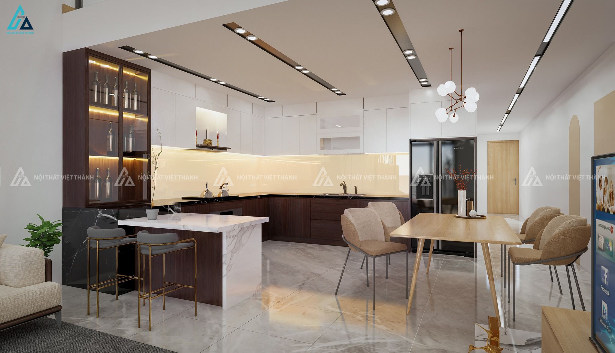 Thi công nội thất nhà bếp rộng tiện nghi