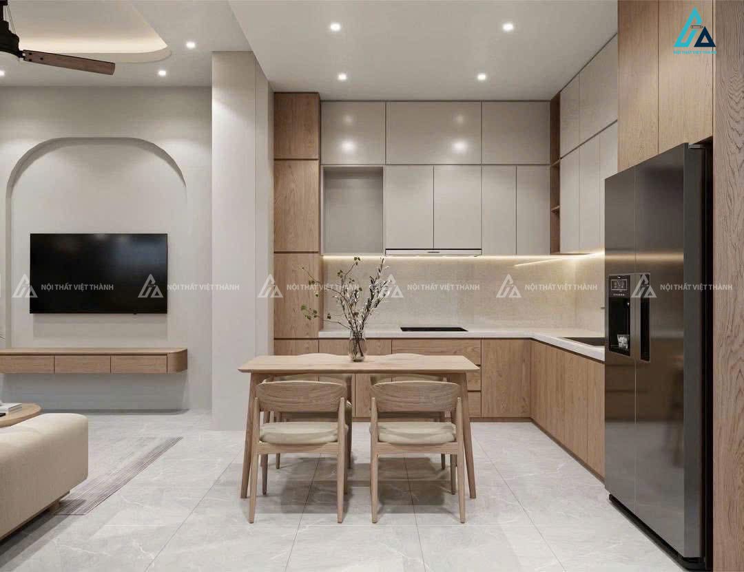 Thi công nội thất nhà bếp căn hộ chung cư tối giản