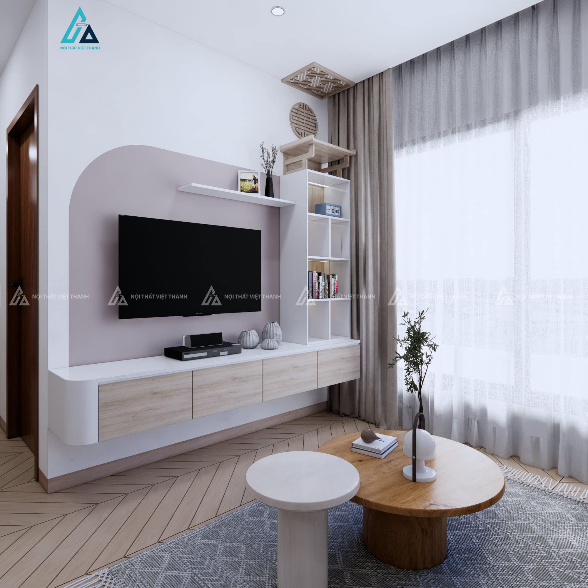 Thi công nội thất phòng khách căn hộ chung cư tối giản