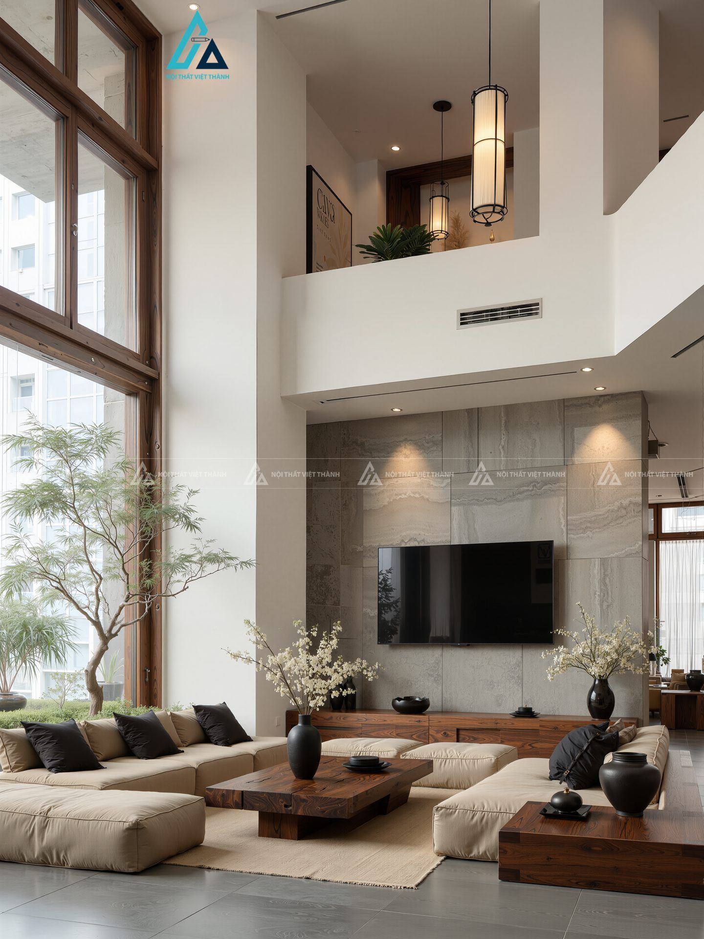 Thi công nội thất phòng khách biệt thự hiện đại