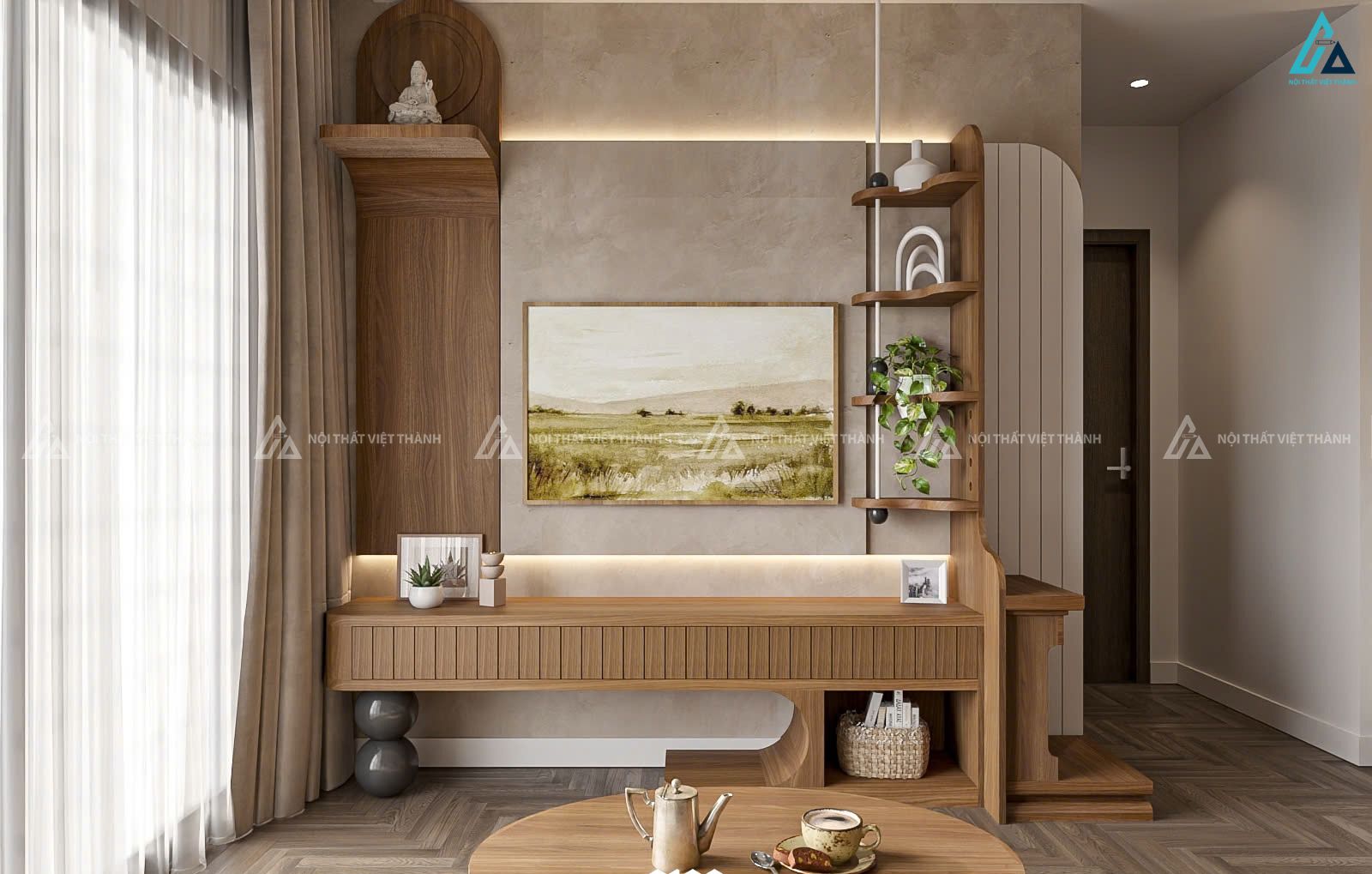 Thi công nội thất phòng khách trẻ trung, tối giản