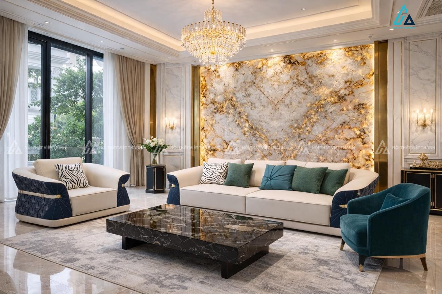 Thi công nội thất phòng khách cho biệt thự sang trọng