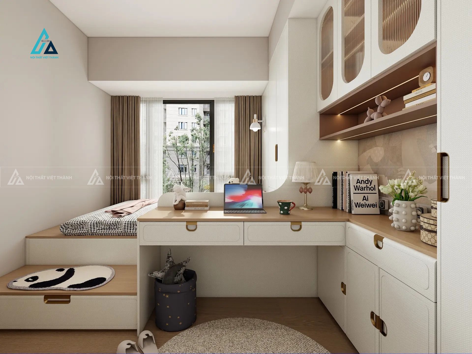 Mẫu thiết kế bàn học sinh chữ L nhiều ngăn kéo