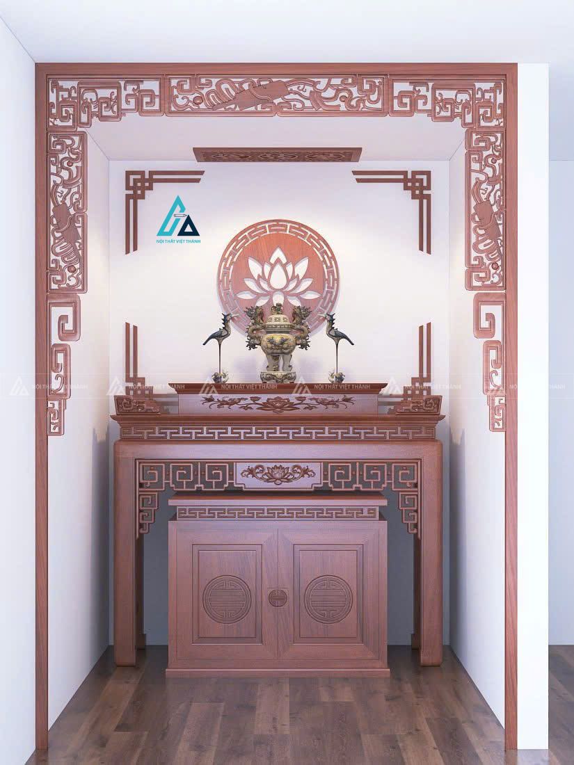 Mẫu thiết kế bàn thờ đứng có vách hoạ tiết kịch trần