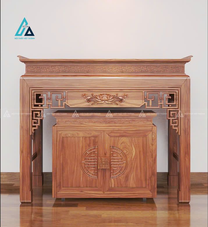 Mẫu thiết kế bàn thờ đứng gỗ nâu 2 tầng