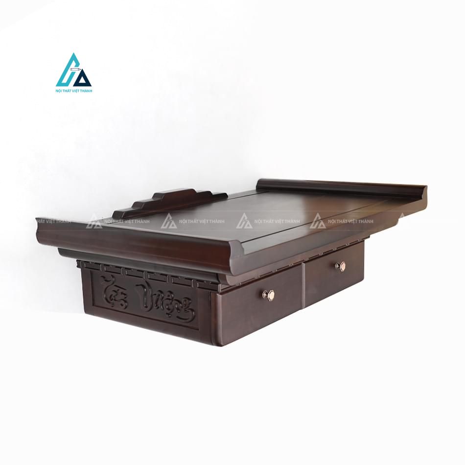 Mẫu thiết kế bàn thờ treo tường gỗ nâu đen có ngăn kéo