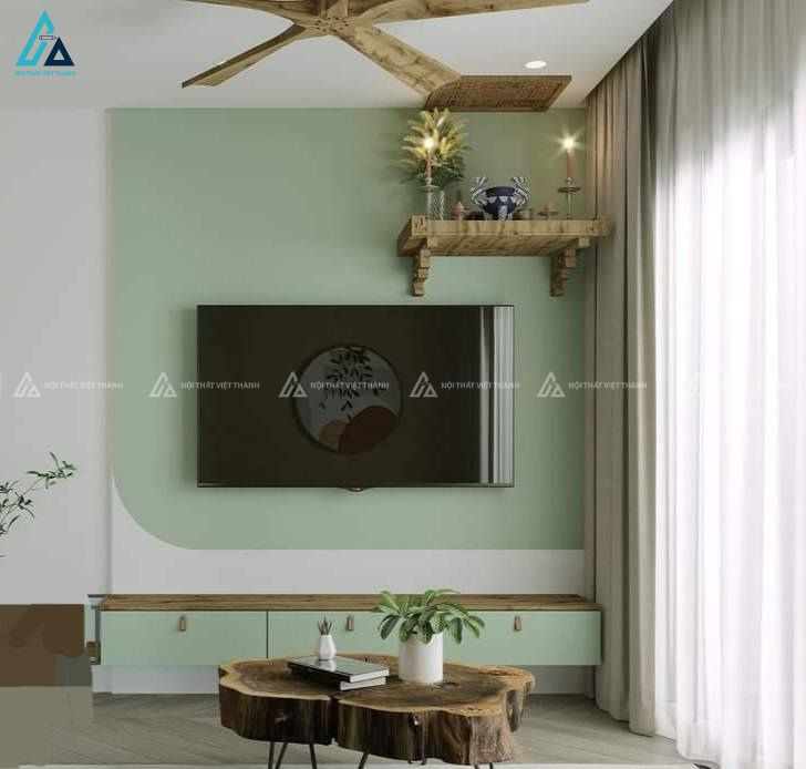 Mẫu thiết kế bàn thờ treo tường gỗ nâu vàng có mái