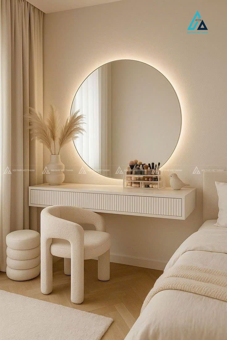 Mẫu thiết kế bàn trang điểm trắng treo tường