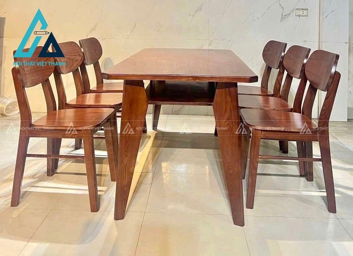 Mẫu thiết kế bộ bàn ăn gỗ nâu chữ nhật dài