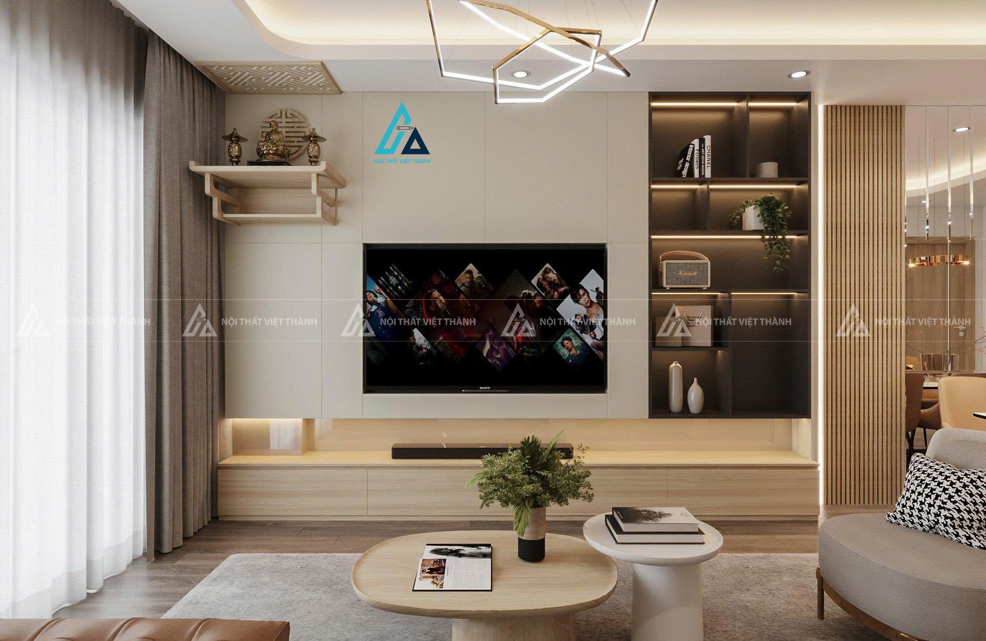 Mẫu thiết kế combo nội thất trọn gói gỗ be vàng