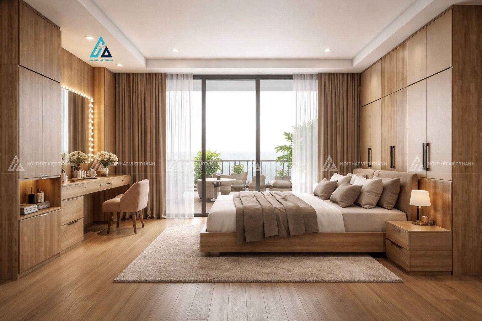 Mẫu thiết kế combo phòng ngủ gỗ tự nhiên đầy đủ tiện nghi